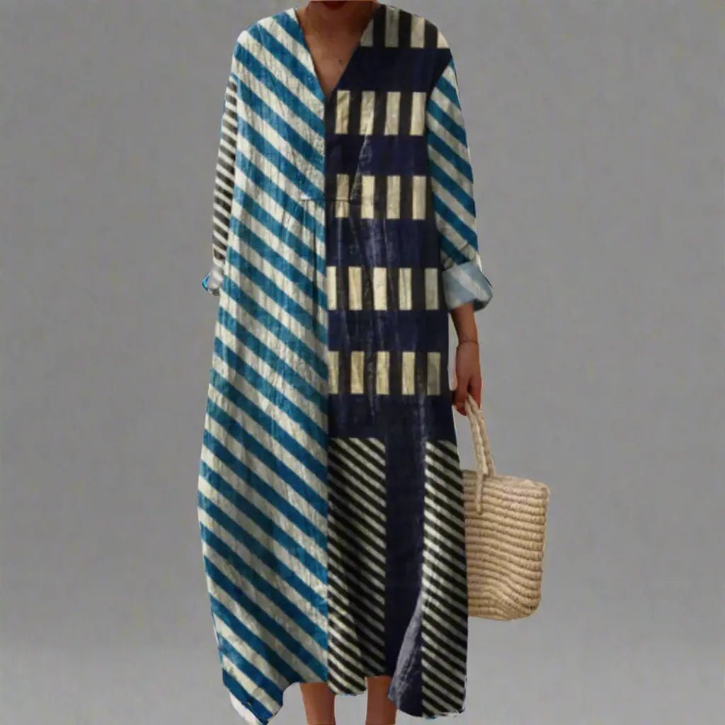 Martha | Modern Patchwork Striped Midi Dress