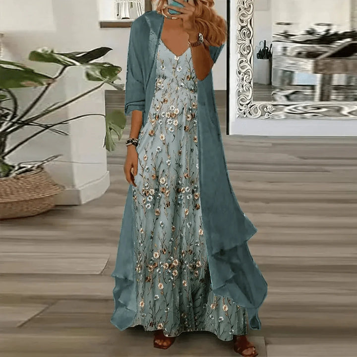 Celeste | Floral Maxi Dress & Draped Cover-Up Set