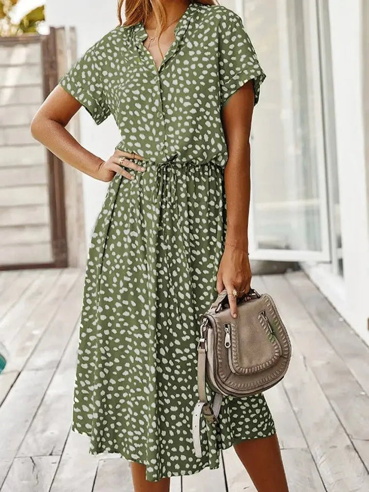 Georgia | Soft-Spotted Button-Up Midi Dress