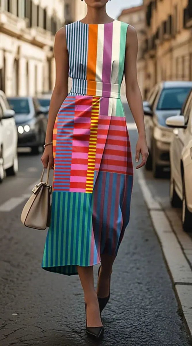Aurelia | Sleek Colorblock Midi Panel Dress