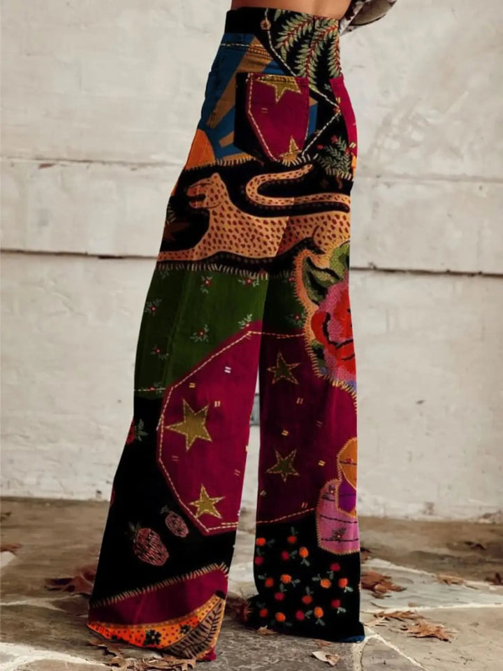 Lyra | Tapestry Jungle Print High-Waisted Wide-Leg Trousers