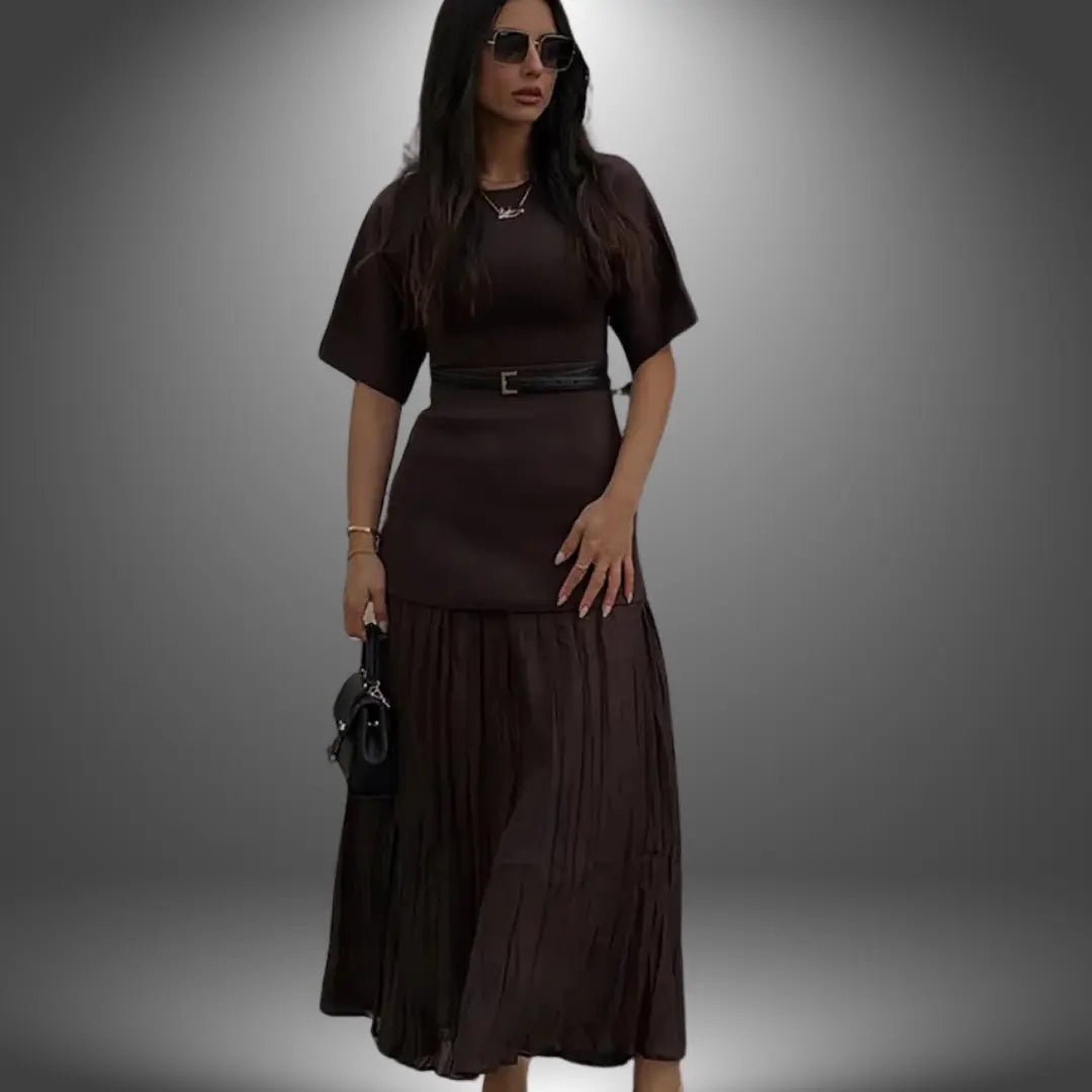 Helena | Belted Pleated Maxi Elegance Dress