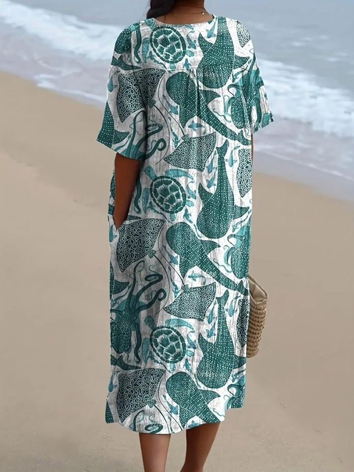 Nerissa | Ocean Life Print Relaxed Midi Dress
