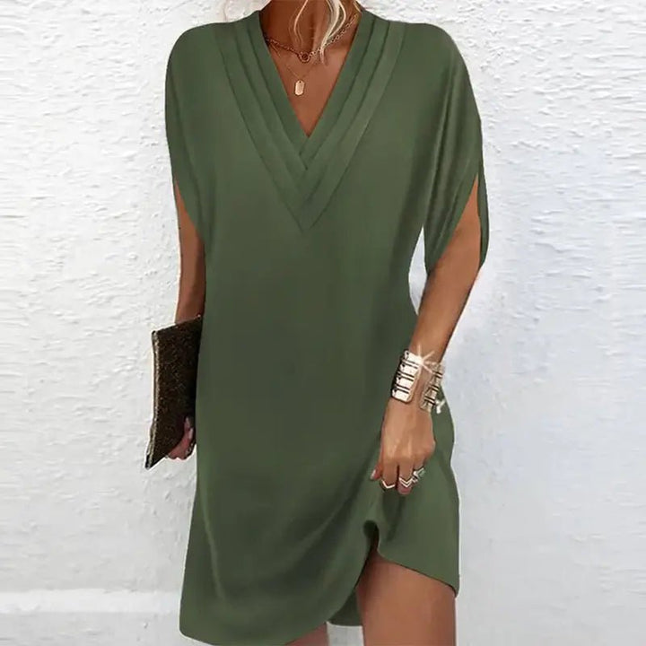 Grace | Deep Olive V-Neck Tunic Dress