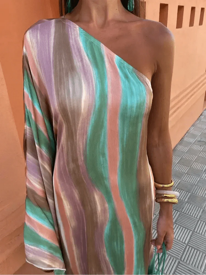Serena | One-Shoulder Pastel Wave Maxi Dress