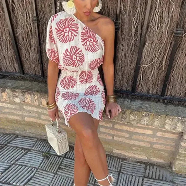 Romy | One-Shoulder Boho Smocked Mini Dress