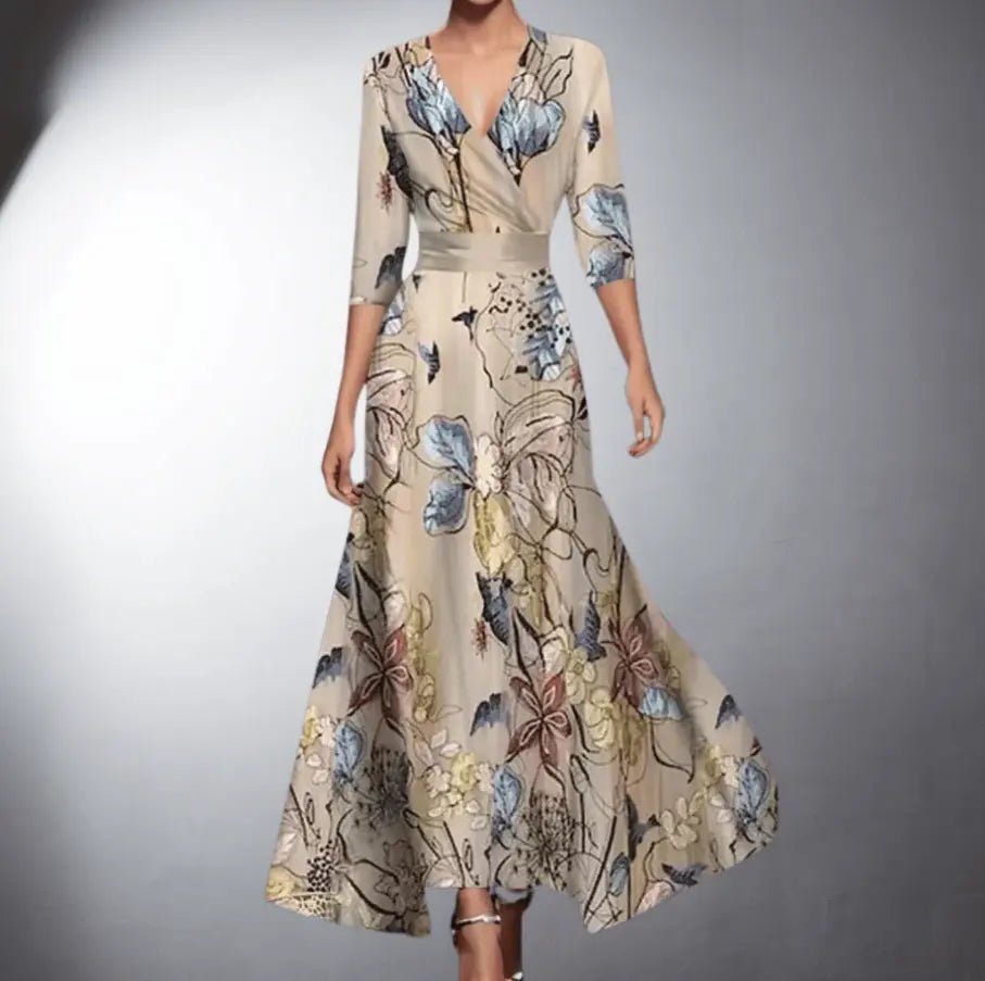 Clarissa | Bold Bloom Satin Wrap Maxi Dress