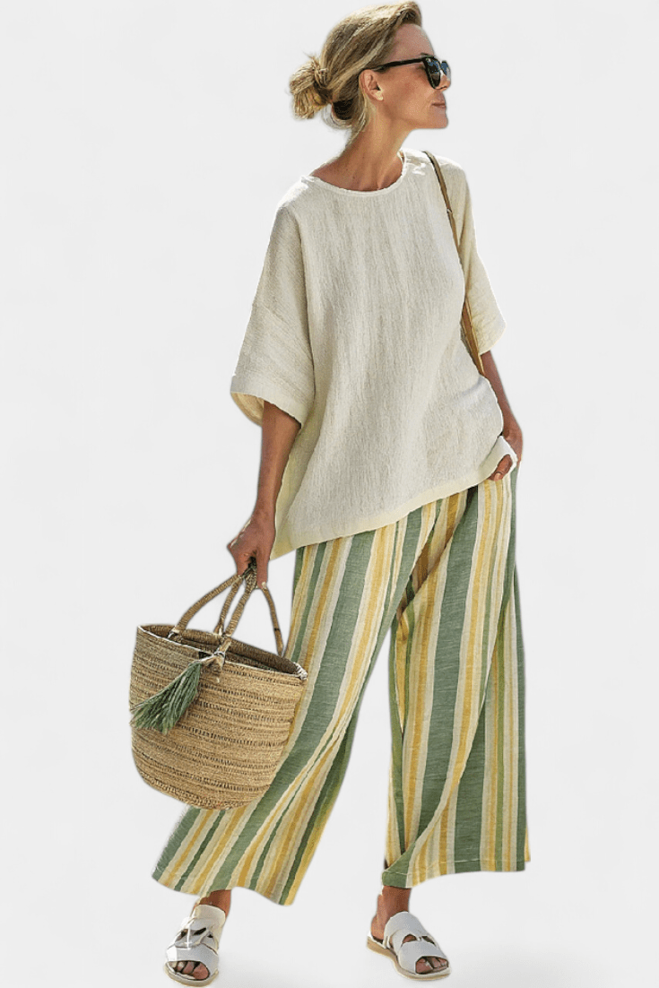 Ellowyn | Sophisticated Top & Striped Linen Pants