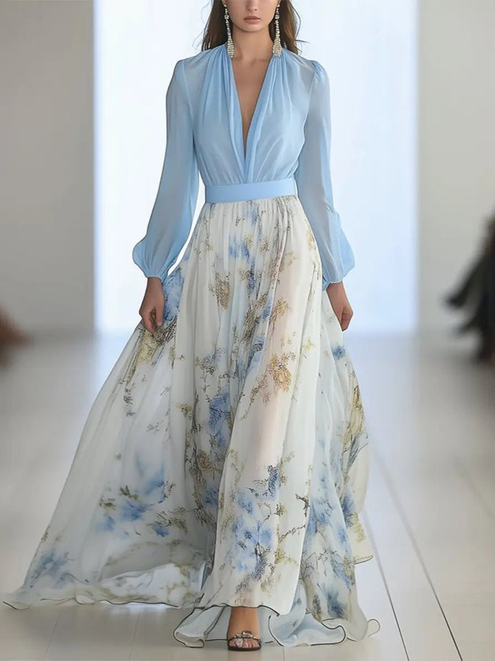 Aurora | Flowing Sky-Blue Chiffon Gown