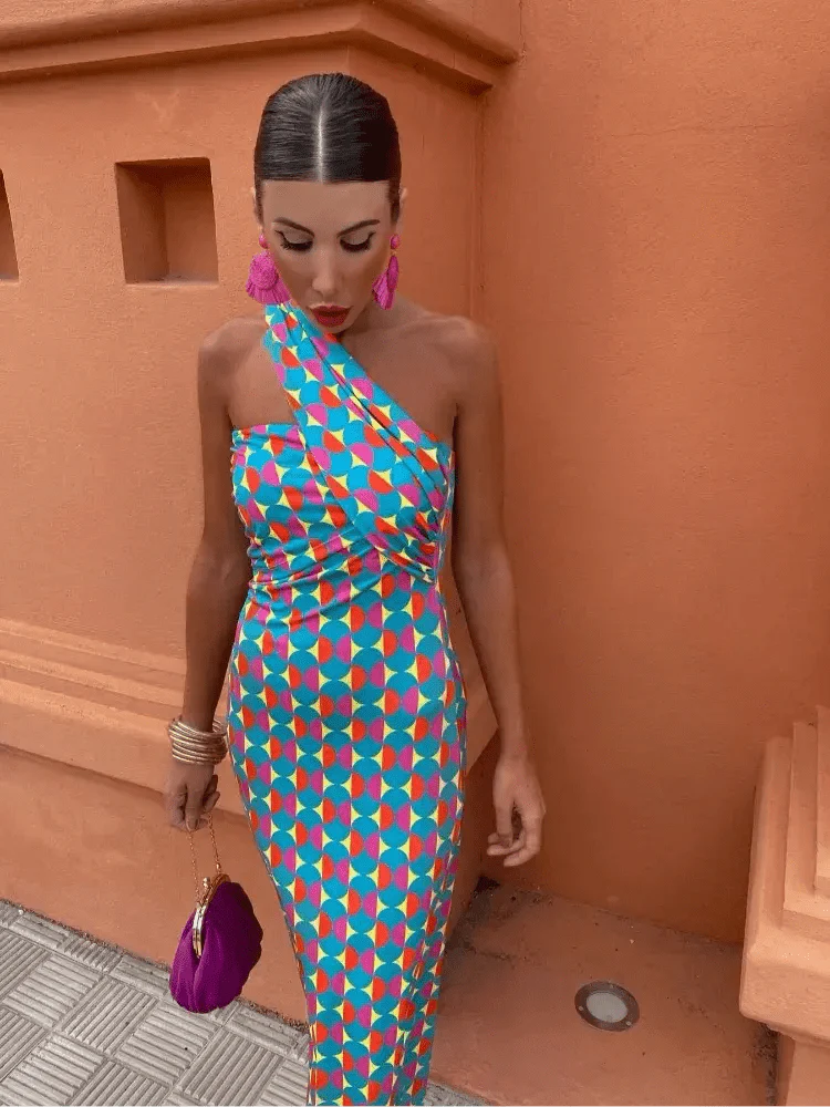 Amber | Geometric One-Shoulder Fitted Dress