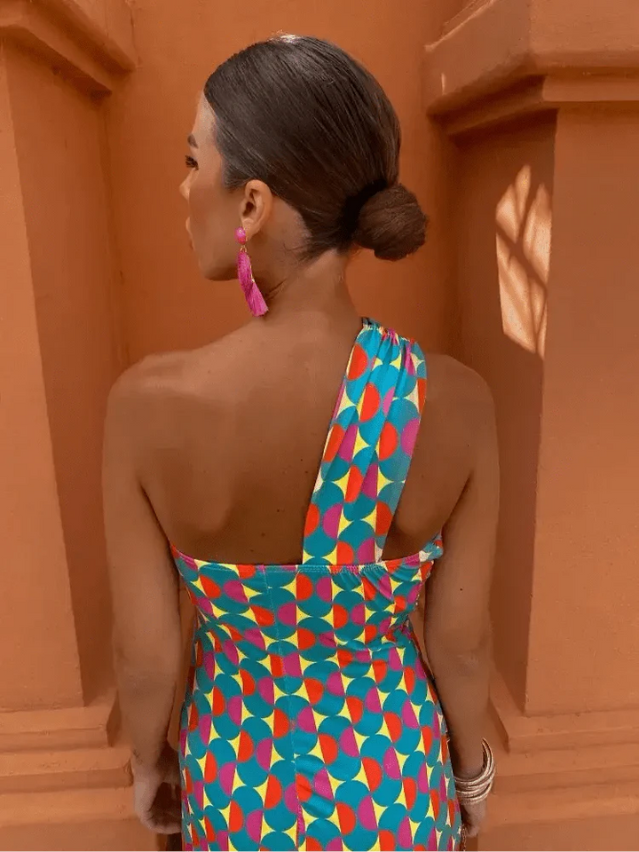 Amber | Geometric One-Shoulder Fitted Dress