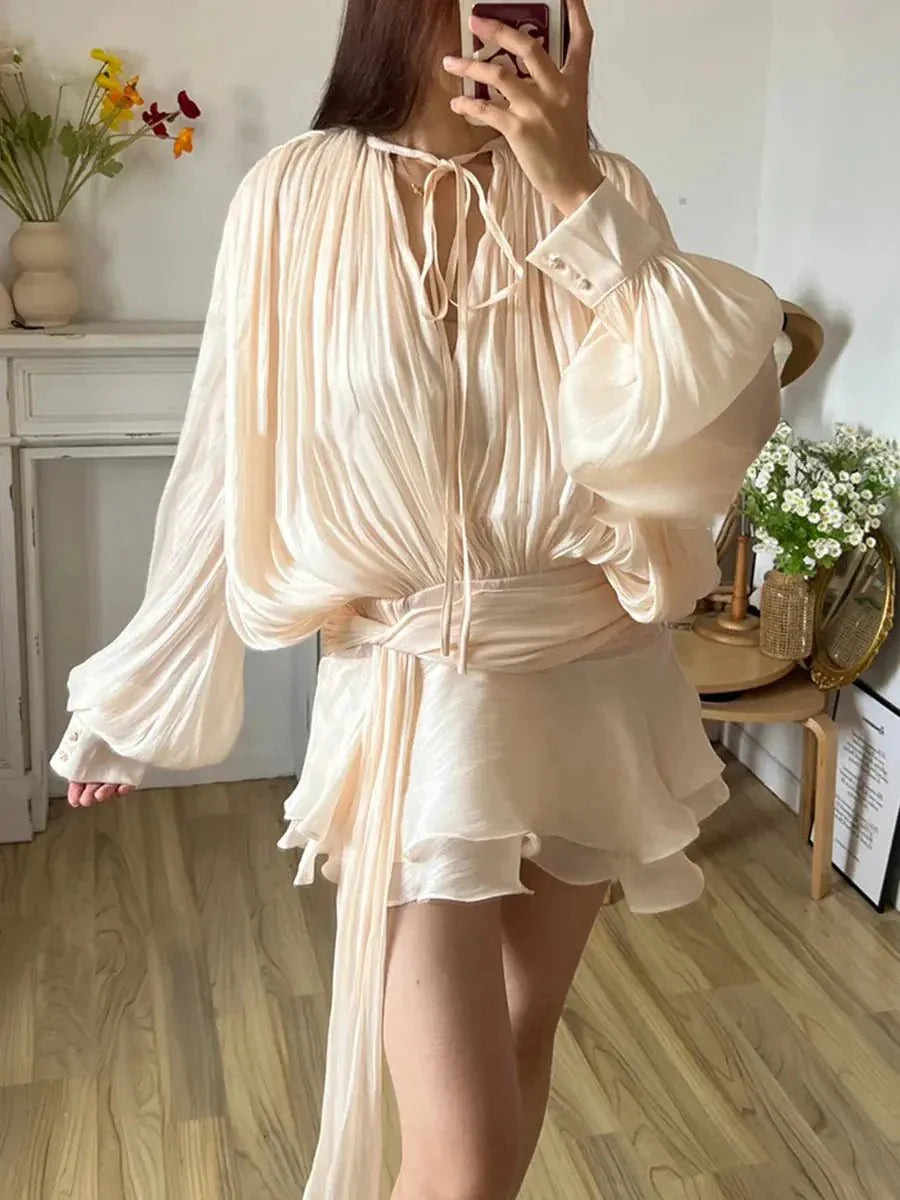 Isla | Elegant Pleated Satin Mini Dress