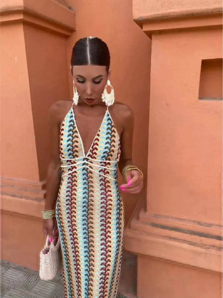 Carmen | Retro Wave Halter Maxi Dress