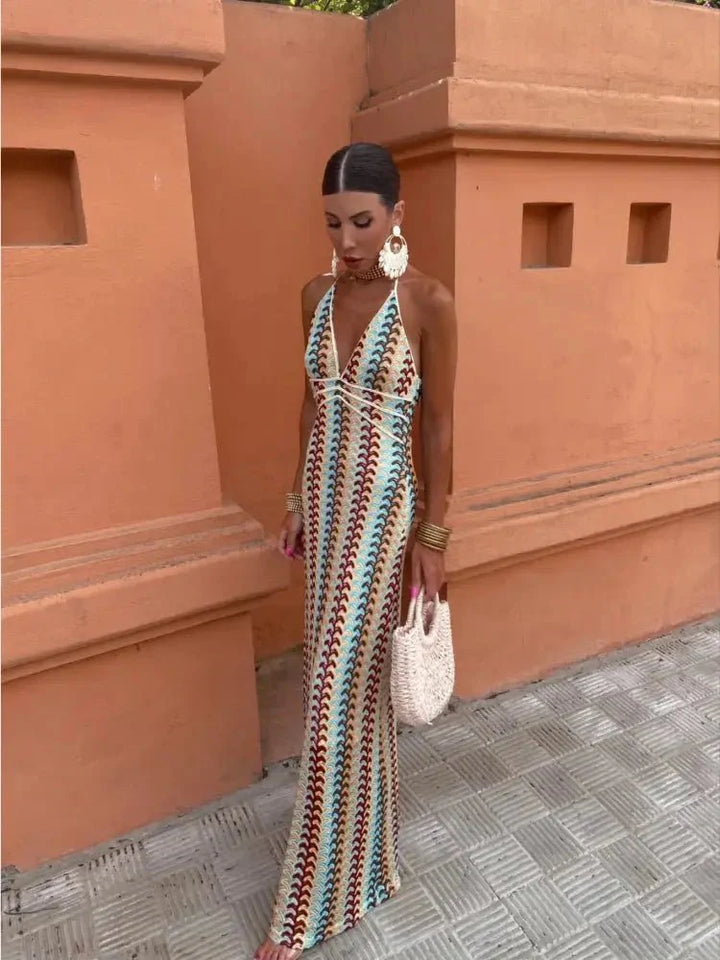 Carmen | Retro Wave Halter Maxi Dress