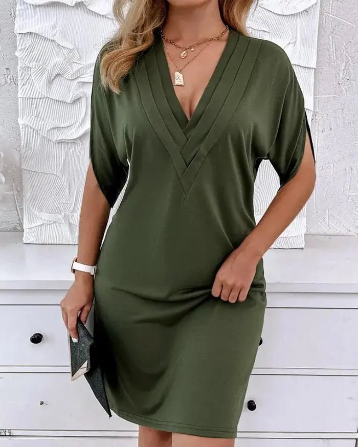 Grace | Deep Olive V-Neck Tunic Dress
