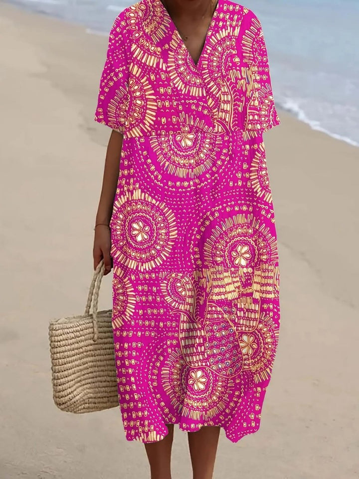 Talia | Radiant Fuchsia Tribal Midi Dress