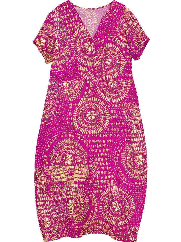 Talia | Radiant Fuchsia Tribal Midi Dress