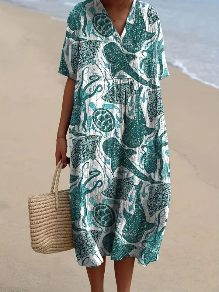 Nerissa | Ocean Life Print Relaxed Midi Dress
