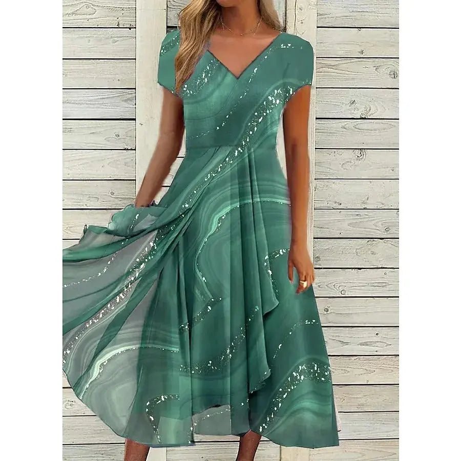 Aria | Midnight Swirl Chiffon Midi Dress