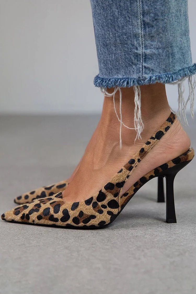 Maria | Pointed Toe Leopard Print Slingback Khaki Stiletto Heels - Barbara New York